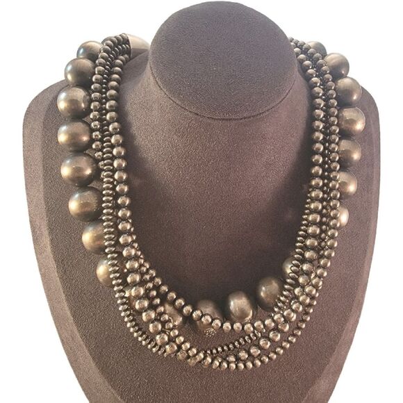 Sterling Six Strand Variable Bead Southwestern Necklace - Picture 4 of 10